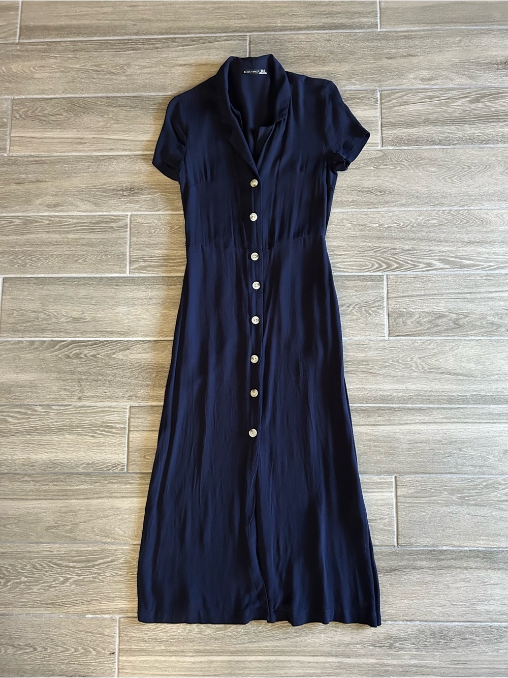 Classic Navy Maxi Shirt Dress with Button Front